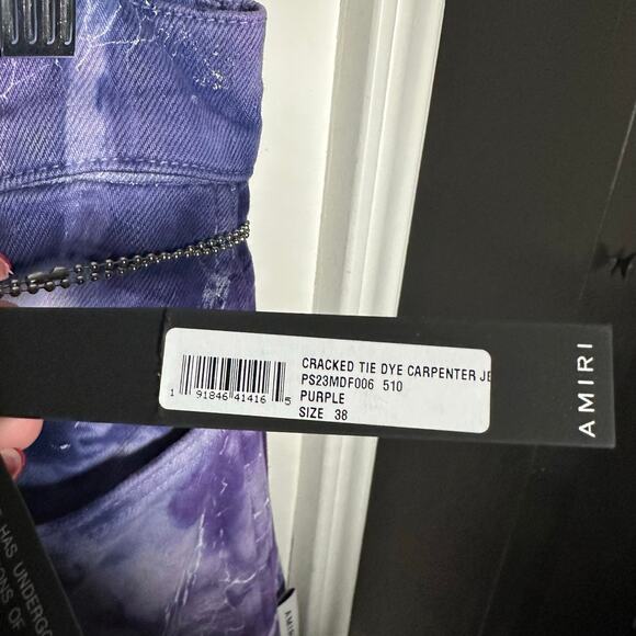 NEW Amiri Men's Cracked Tie Dye Carpenter Purple White Flare Wide Jeans Size 38 - Picture 5 of 16